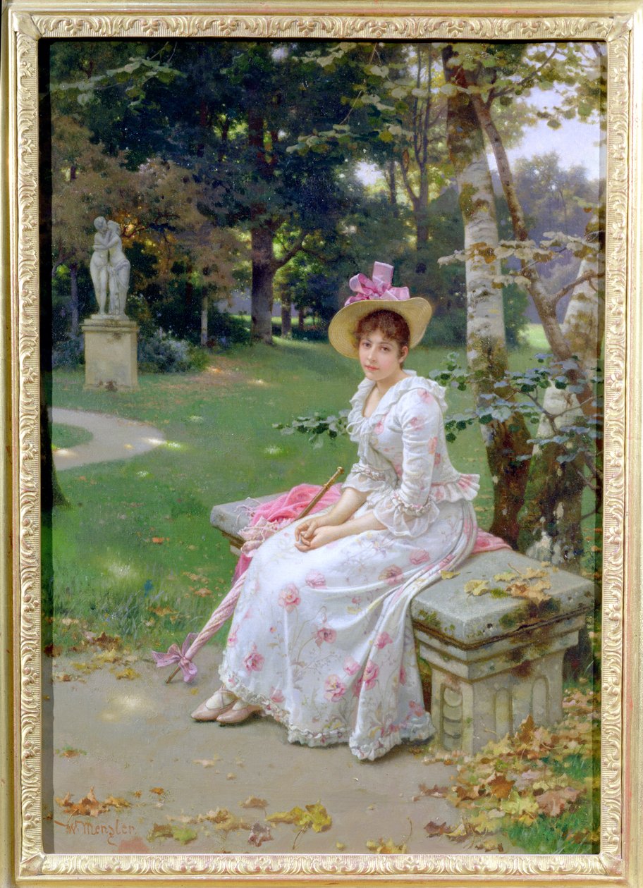 真作」ルイス・ラマルク 【日傘の少女】 女性像 人物画 油彩画 額装